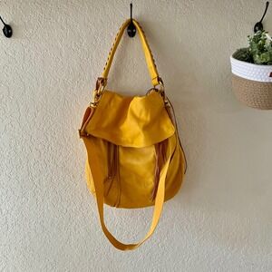 Christopher Kon Yellow Leather Hobo Shoulder Bag Convertible Strap Fringe